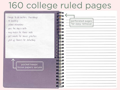 Steel Mill & Co Cute Floral Mini Spiral Notebook, 8.25" x 6.25" Journal with Durable Hardcover and 160 Lined Pages, Purple Vine Ditsy