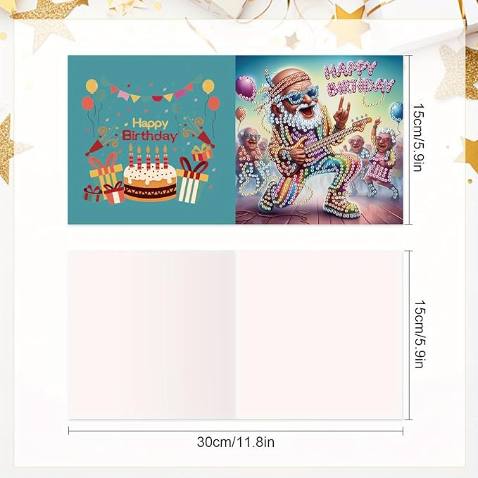6 Pieces Diamond Art Painted Greeting Cards, Trendy Music Elderly 5D DIY Special Shape Diamond Card Creative Gifts, Christmas Thanksgiving Greeting Cards Congratulation