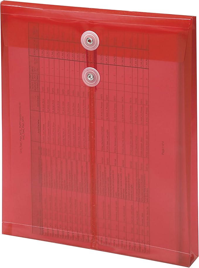 Smead Poly Envelope, 1-1/4" Expansion, String-Tie Closure, Top Load, Letter Size, Red, 5 per Pack (89547)