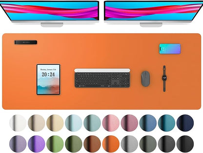 Aothia Leather Desk Pad Protector, Office Desk Mat, Large Mouse Pad, Non-Slip PU Leather Desk Blotter, Laptop Desk Pad, Waterproof Desk Writing Pad for Office and Home (48"x17", Hermes Orange)