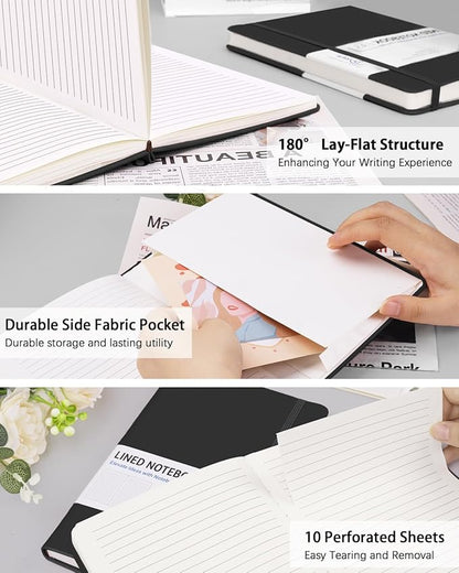 Hardcover Journal Notebooks, 10 Packs A5 Lined Journals Bulk for Writing 200 Pages/100Sheets, 8.4 x 5.8 inch, Classic Ruled Notebook for Work/Travel/College/Note Taking(Black)