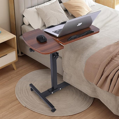 Multifunctional Height Adjustable Table with Wheels | Ultimate Single Workstation, Study Desk, Bedside Table, Recliner Tray Table, Presentation Cart and Laptop Stand | Tilting Tops (Walnut Black)