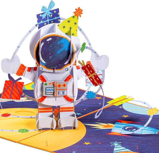 Paper Love 3D Birthday Pop Up Card, Happy Birthday Astronaut, For Adults or Kids - 5"x7" Cover - Includes Envelope and Note Tag
