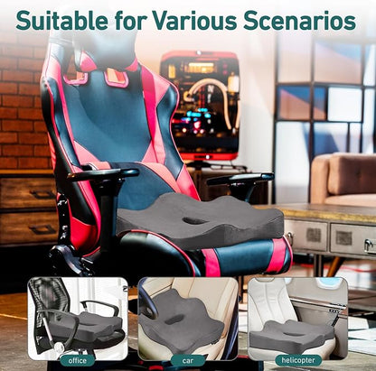 Seat Cushions for Long Sitting Office Chairs - Pressure Relief Seat Cushion, Sciatica & Back Support, Memory Foam Office Chair Cushion with a Storage Bag (Light Grey)