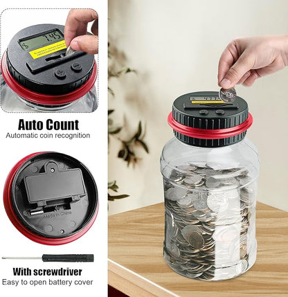 Coin Bank for Adults, QPEY Piggy Bank Coin Jar with LCD Counter Change Counter for Counting Money, Change Bank Designed for All US Coins (Red)