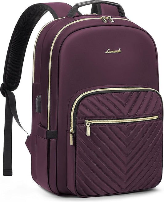 LOVEVOOK Laptop Backpack for Women 17.3 inch,Cute Womens Travel Backpack Purse,Professional Laptop Computer Bag,Waterproof Work Business College Teacher Bag Carry on Backpack with USB Port,Deep Purple