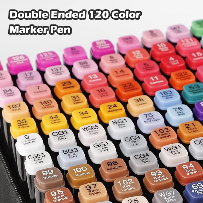 120 Colors Alcohol Markers Set, Dual Tips Blender Art Markers for Drawing, Permanent Sketch Markers for Kids adult coloring, Alcohol Based Markers, Adults Coloring and Artist Illustration.