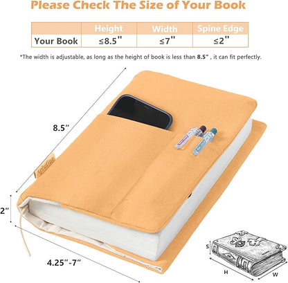 Canvas Book Covers, Washable Book Protector, Book Cover for Paperback Novels, Adjustable Book Cover for Hardcover with Pockets for Pen, Soft Cover Books, Book Lovers Gifts