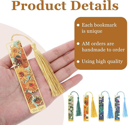 Sibba Book Marks for Book, 4Pcs Hollow Flower Metal Bookmarks with Tassels, Durable Retro Handmade Bookmarks for Women Kids Students Teachers and Book Lovers, Pretty&Increase Reading Interest