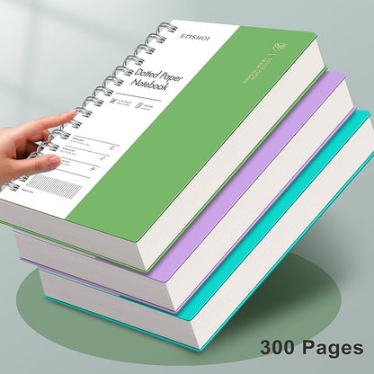 EMSHOI A5 Spiral Notebook Bullet Dotted Journal, Small 5.7" X 8.22", 300 Pages/150 Sheets, 100gsm Dot Grid Paper, Waterproof Hardcover, for Office School Women Men Work Writing Notes-Green