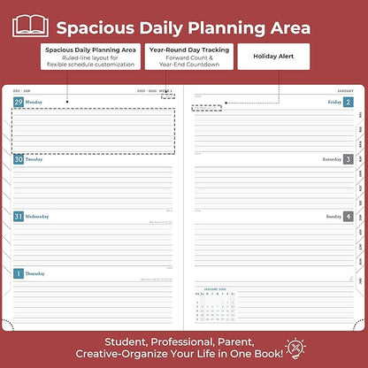 Weekly Monthly 2026 Planner (Jan.26-Dec.26),11.5"x8.5",12 Months Agenda Plan with Month Tabs & Pocket,Expenses/Note Pages, Appointment Book Calendar with Hardcover Vegan Leather Cover,Red