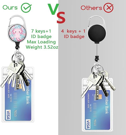 Gctriki Axolotl Badge Reel Retractable Heavy Duty with 360° Swivel Carabiner Clip, Work ID Badge Holder Retractable Clip, Cute Students Nurse Teacher ID Card Holder Badge Keychain Accessories