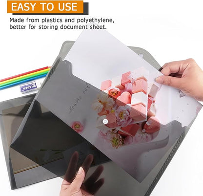 Tamaki 6 Pack Plastic Envelopes Poly Envelopes, Clear Document Folders Plastic File Folders for Home Work Office Organization, Letter Size/A4 Size(Dark Grey)