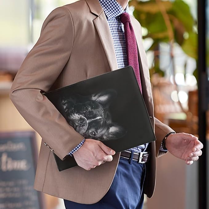 Office Folder Pug Dog Black Print PU Leather Padfolio with A4 Size Clipboard Clip for Business Resume Interview Document Sleeve Binder Folder for Men/Women