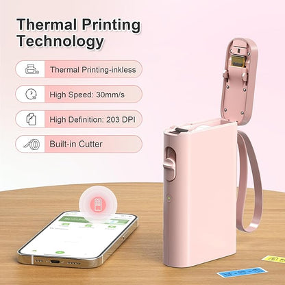 Nelko Label Maker Machine with Tape, P21 Bluetooth Label Printer, Wireless Mini Label Makers with Multiple Templates for Organizing Office Home, Pink