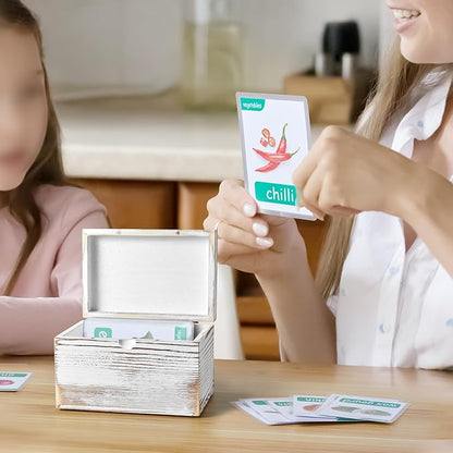 DRASTAR Index Card Holder, Index Card Organizer 3x5, Index Card Holder with Dividers, Index Card Holder for Desk, Index Card Storage Case, Note Card Box, Retro White