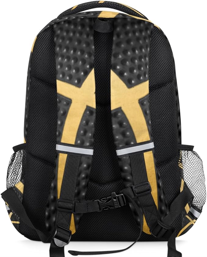 Balck Gold Sport Basketball Backpack School Bookbag Laptop Purse Casual Daypack for Teen Girls Women Boys Men College Travel