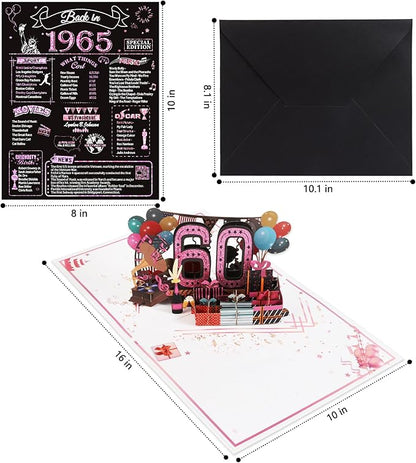 60th Birthday Card for Women, Jumbo 3D Pop Up 60th Birthday Gifts for Mom Grandma, Back In 1965 Happy 60 Year Old Sister Birthday Decorations Cards Card for Her, Rose Gold