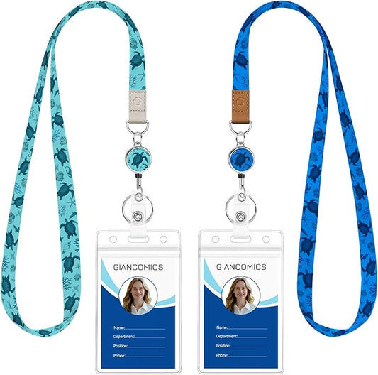 Giancomics Lanyards for Cruise Ships Cards Key, Turtle Lanyards with Retractable Badge Reel, Cute Waterproof ID Badge Holder Cruise Essentials Must Haves Zip Type Card Protector 2 Pack