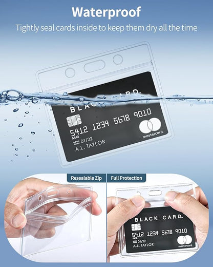 Pawfly 6 Pack ID Badge Holder Horizontal Clear Plastic Case with Resealable Zip Soft Waterproof Card Protector Pouch for Office School Credit Cards Proximity Key Cards Driver’s Licenses and Passes
