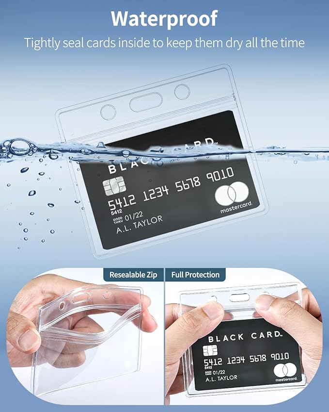 Uniclife 6 Pack ID Badge Holder Horizontal Clear Plastic Case with Resealable Zip Soft Waterproof Card Protector Pouch for Office School Credit Cards Proximity Key Cards Driver’s Licenses and Passes