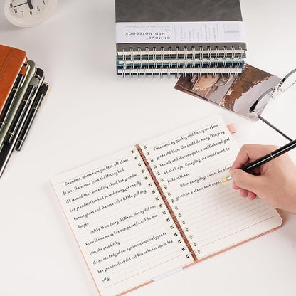 Lined Spiral Notebook Journal for Women Men 160 Pages A5 College Ruled Hardcover Leather with Pen Holder Notebook Journals for Note Taking Work Pink