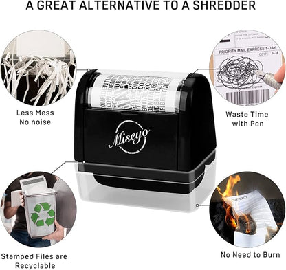 Miseyo Wide Roller Stamp Identity Theft Stamp 1.5 Inch Perfect for Privacy Protection - Black