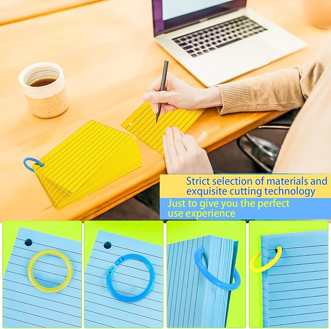 MotBach 280 Pcs Index Cards Flash Cards with Binder Rings,3" x 5", 6 Color Ruled Memo Note Study Cards Memo Scratch Pad Lined Studying Record Index Cards To Do List for Home School Office Supplies