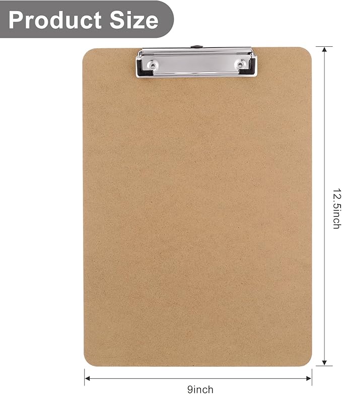 Wood Clipboards Set of 20, Letter Size Hardboard Clip Board 8.5x11 for Classroom, Students, Kid, A4 Standard Size 9" x 12.5" with Low Profile Clip, Office & School Supply