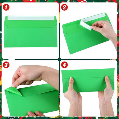 Outus 500 Pcs #10 Business Envelopes Adhesive Standard Envelopes Colored Envelopes for Office Check Invoices Letters Letterhead Invitations Announcements 4-1/8 x 9-1/2'' (Green Series)