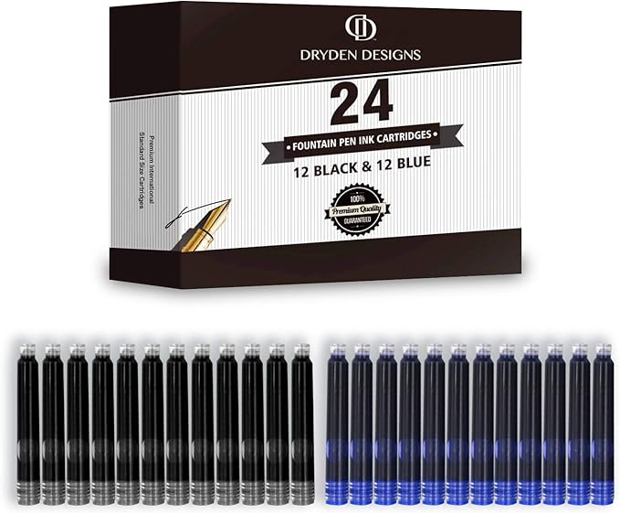 Dryden Designs Fountain Pen Medium Nib Gift Pouch - with 24 Ink Cartridges - MCM (Deep Blue)