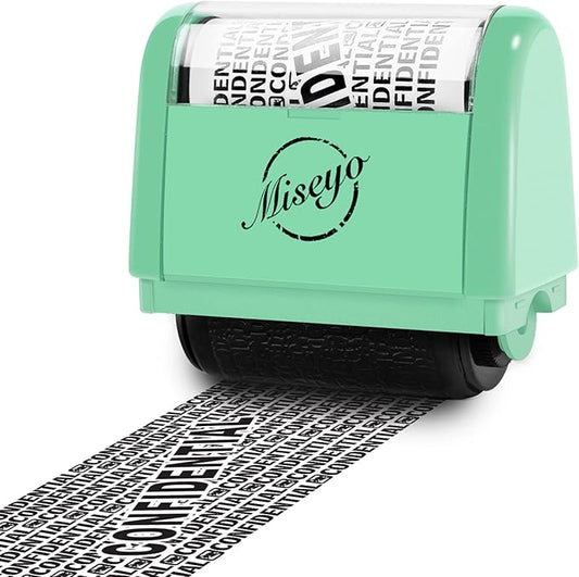 Miseyo Wide Roller Stamp Identity Theft Stamp 1.5 Inch Perfect for Privacy Protection - Mint Green