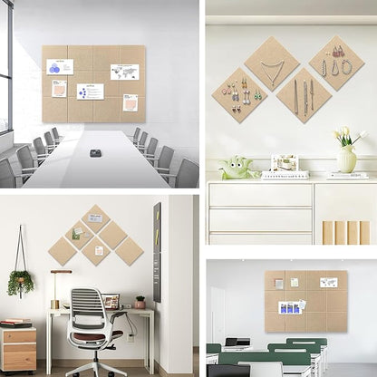 Large Cork Board for Office Wall Decor,36"x24"-6 Pack Felt Wall Tiles with 35 Push Pins, Thicker 0.47in, Felt Bulletin Board Pin Board Cork Boards for Walls - Khaki