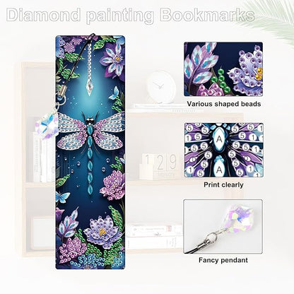 4 Pieces Dream Catcher Diamond Art Bookmarks Dragonfly Butterfly 5D Diamond Art Bookmark Tassel Beaded Book Mark for Graduation Birthday Reading Present DIY Making Beginners Adults Arts Craft Supplies