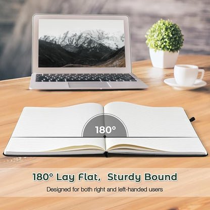 Lined Journal Notebook, 8.5" x 11" Hardcover Leather Notebook for Work, Wide Ruled Notebook Journal for Women Men, 192 Thick Paper, Lay Flat, 2 Pockets, A4 Large Journals for Writing, Green Notebook