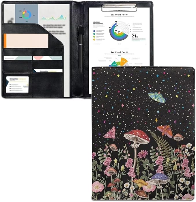 Cozeyat Mushroom Moth Clipboard Folder Portfolio, A4 Leather Padfolio Clipboard, Business Portfolio Clipboard Folder Professional Portfolio for Interview Resume Office Conference