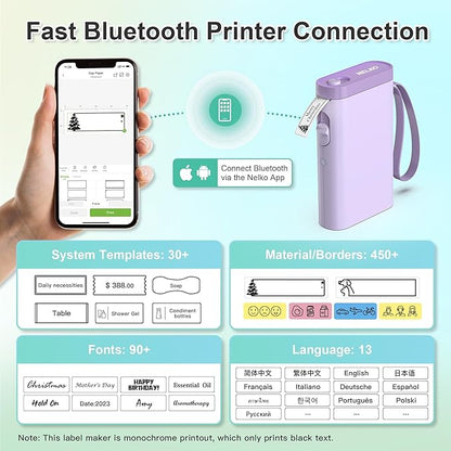 Nelko Label Maker Machine with Tape, P21 Bluetooth Label Printer, Wireless Mini Label Makers with Multiple Templates for Organizing Office Home, Purple