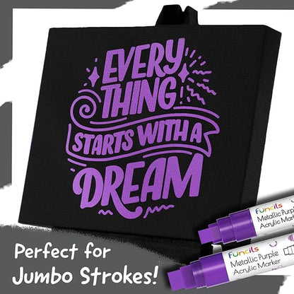 5 Metallic Acrylic Purple Paint Pen - Extra Fine Tip, Thin & Jumbo (1mm, 3mm, 6mm, 10mm, 15mm) - Markers for Fabric, Metal, Plastic, Canvas, Wood, Rock Painting, Glass, Purple Permanent Marker