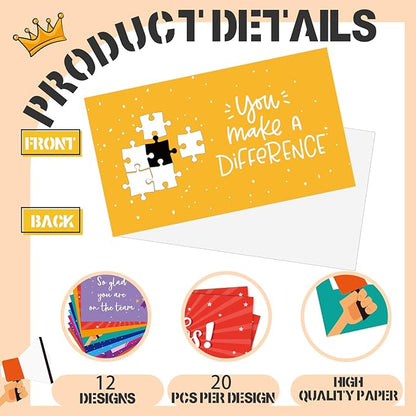 Yeaqee 240 Pcs Employee Appreciation Kudos Cards Funny Blank Back Motivational Card Encouragement Thank You Note Recognition Card for Teacher College Affirmation Gift(Classic)