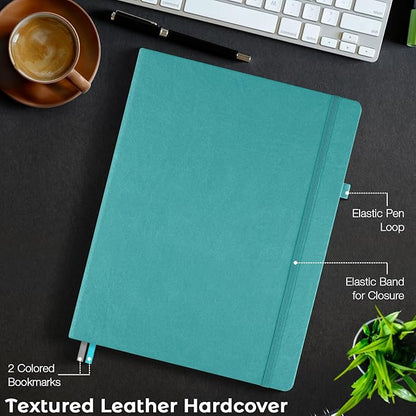 Lined Journal Notebook, 8.5" x 11" Hardcover Leather Notebook for Work, Wide Ruled Notebook Journal for Women Men, 192 Thick Paper, Lay Flat, 2 Pockets, A4 Large Journals for Writing Notebook, Teal