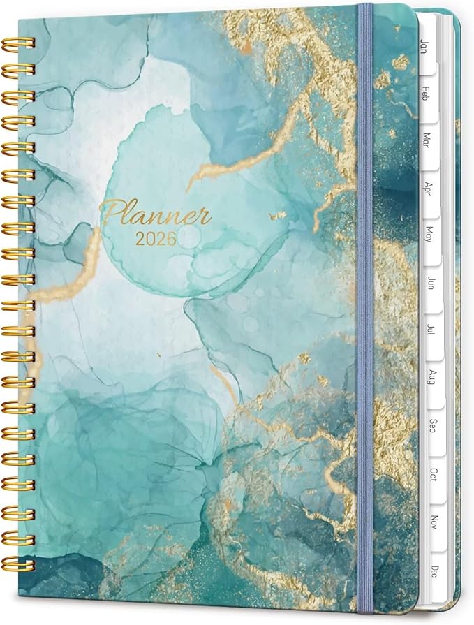 2026 Planner, A5 Weekly and Monthly Planners with Tabs, Spiral Bound Daily Calendar 2026 Planner, Agenda Organizers from Jan. to Dec., Hardcover Habit Tracker Journal 6.18" x 8.5"(Grey Marble)
