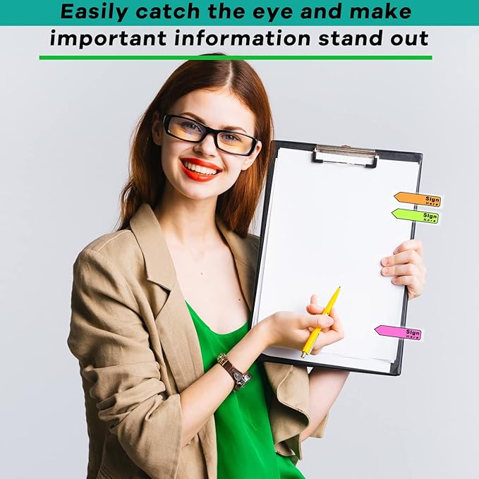 Tatuo 2400 Pcs Sign Here Tabs Colored Flag Stickers 8 Colors with Dispenser Arrow Flag Easy to Post for Notary Books Paper (Sign Here Style)