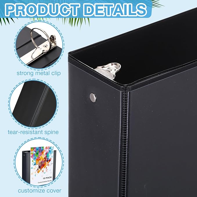 10 Packs 3 Inch Binders 3 Ring Heavy Duty Black Round Rings Bulk 11.6" x 10.4" Presentation Folder View Binder with Pockets Binder for School Office Home Gifts Favors Supplies