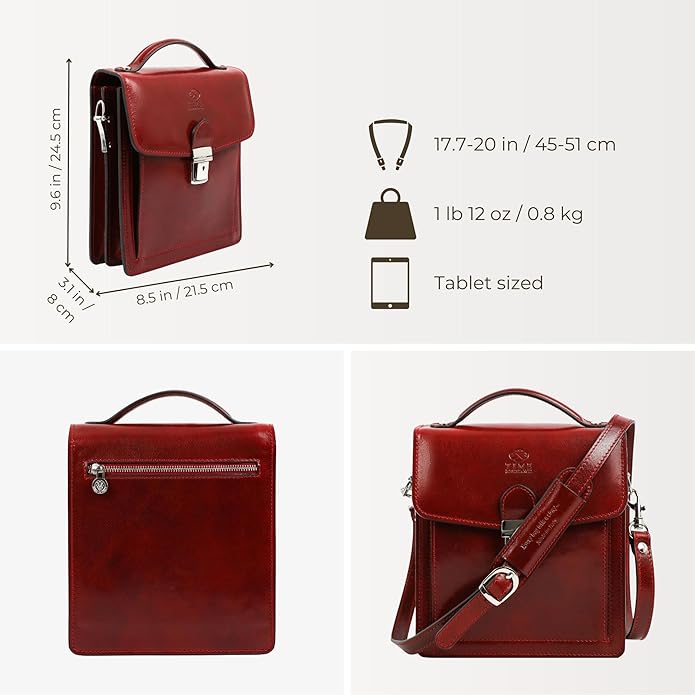 Time Resistance Small Leather Briefcase for Men - Crossbody Bag - Italian Leather Messenger Bag - Gift Box Included