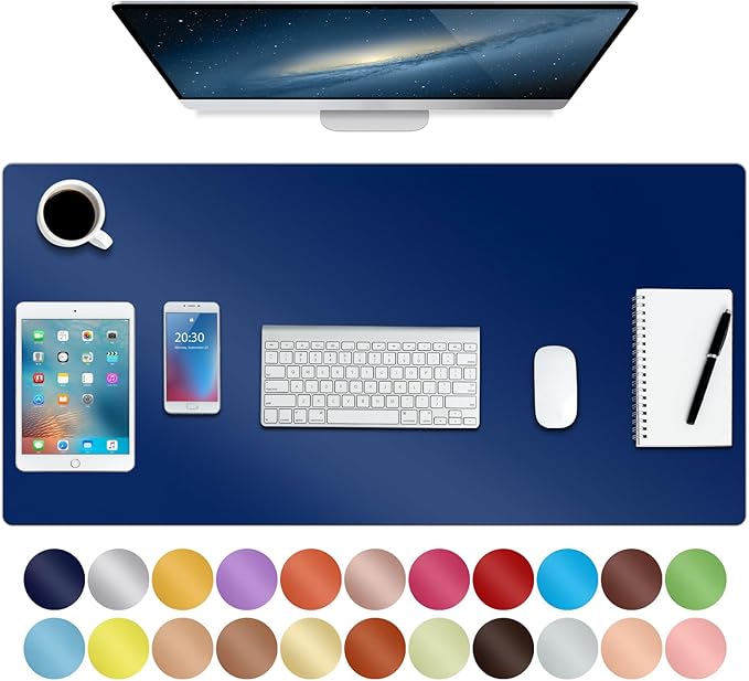 ‎Boutilon Leather Desk Pad 35"x 17" Non-Slip Mouse Pad,Office Desk Mat,Waterprooft PU Leather Desk Blotter,Desk Pad Protector,Desk Writing Pad for Home Office Decor (L-Navy,35"x 17")