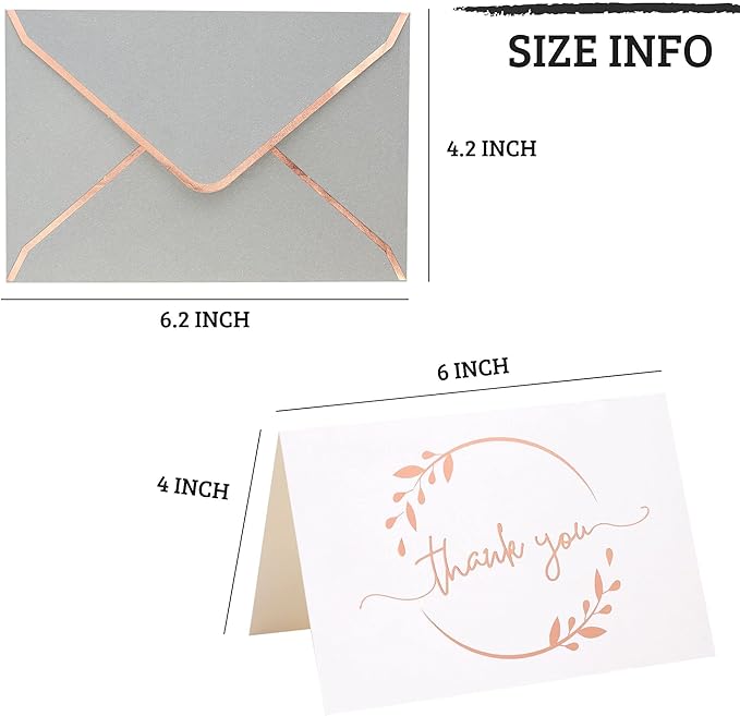 Winoo Design Heavy Duty Thank You Cards with Envelopes - 36 PK - Gold Thank You Notes 4x6 Inches Baby Shower Thank You Cards Wedding Small Business Graduation Funeral Bridal Shower (Rose Gold)