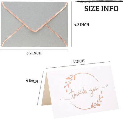 Winoo Design Heavy Duty Thank You Cards with Envelopes - 36 PK - Gold Thank You Notes 4x6 Inches Baby Shower Thank You Cards Wedding Small Business Graduation Funeral Bridal Shower (Rose Gold)