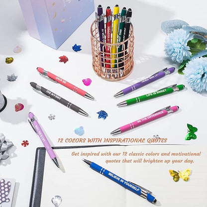 12 Pieces Motivational Inspirational Quotes Snarky Screen Touch Stylus Ballpoint Pens, Office Encouraging Scriptures, Black Ink