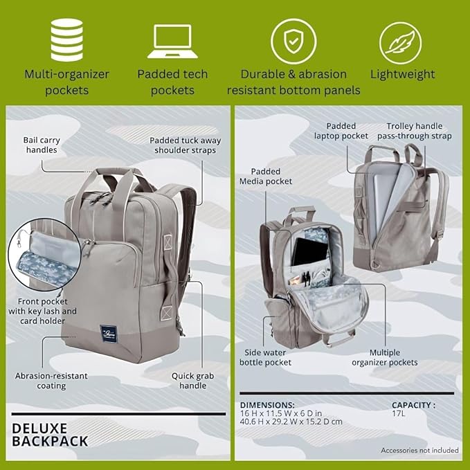 Skyway Luggage Rainier Simple Backpack, Eco-Friendly Made of 100% rPET Travel Laptop Bag for Women & Men, Flight Approved Carry On Bag, 16L, Olympic Green