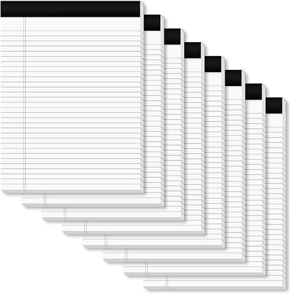 Legal Pads 8.5 x 11 Note Pads 8.5 x 11 Wide Ruled Notepad Lined Paper Writing Pads for Home, School, Office Use, 80gsm Perforated Legal Pad - Sturdy Cardboard Backing Support, 8 Pack (30 Sheets/Pad)